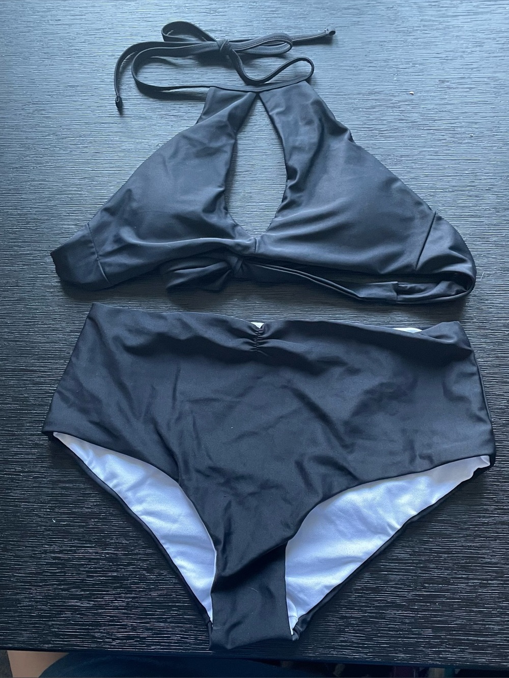 Black high neck choker bikini high waisted size small